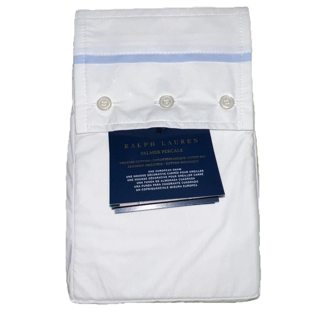 Ralph Lauren‎ Palmer Percale Euro Sham White/Sky Blue Cotton $140 New 26 X 26